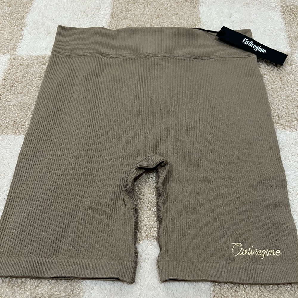 Civil Regime Ribbed Biker Shorts in Tan